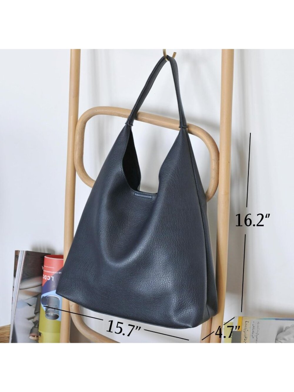 👜Women's Navy Blue Vegan Leather Hobo Bags Slouchy Shoulder Handbag Purse Soft - Picture 5 of 7
